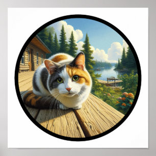 美しいカリコ猫の円形の3D画像 ポスター