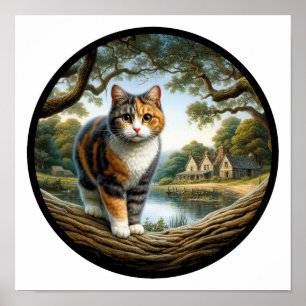 美しいカリコ猫の円形の3D画像 ポスター