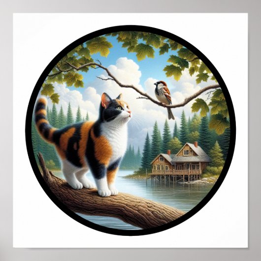 美しいカリコ猫の円形の3D画像 ポスター (正面)