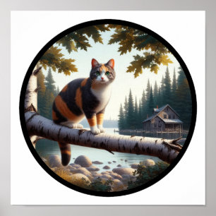 美しいカリコ猫の円形の3D画像 ポスター