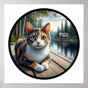 美しいカリコ猫の円形の3D画像 ポスター