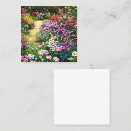美しいカントリーガーデンフラワーズイラストレーションペイン スクエア名刺 (正面/裏面)