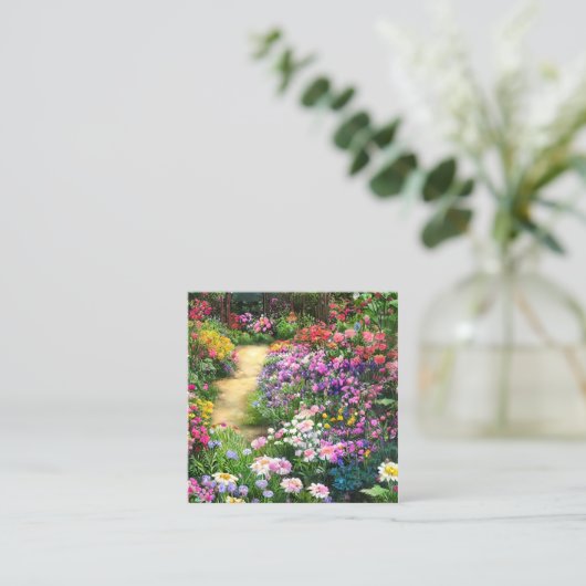 美しいカントリーガーデンフラワーズイラストレーションペイン スクエア名刺 (スタンド正面)