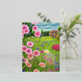 美しいカントリーガーデンフラワーズイラストレーションペイン 箔シーズンポストカード (立ち正面)
