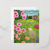 美しいカントリーガーデンフラワーズイラストレーションペイン 箔シーズンポストカード (正面/裏面)