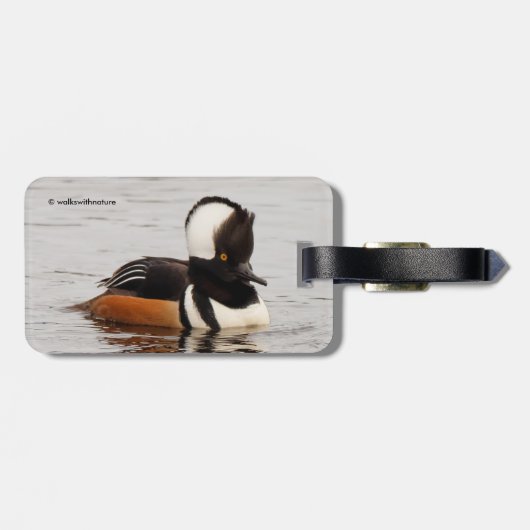 美しいカンムリカイツブリのオスが池で ラゲッジタグ (裏面横)