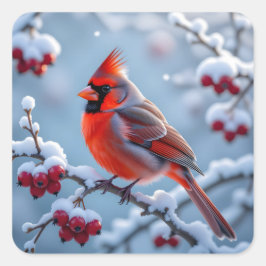 美しいカーディナルが雪の枝に止まるクリスマス スクエアシール
