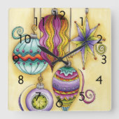 美しいガラスのカラフルなクリスマスオーナメント スクエア壁時計 (正面)