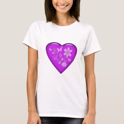 美しいガラスの花のハート Tシャツ (正面)