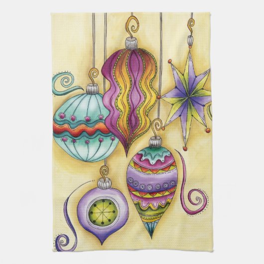 美しいガラスカラフルクリスマスオーナメント キッチンタオル (縦)