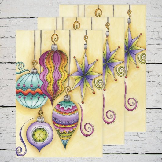 美しいガラスカラフルクリスマスオーナメント ラッピングペーパーシート