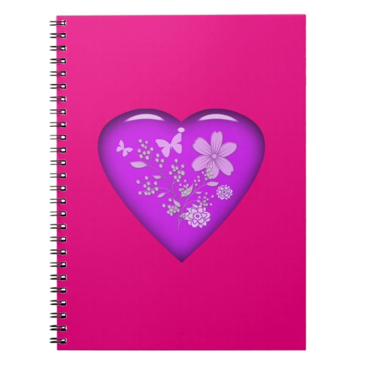 美しいガラスフローラハート ノートブック (正面)