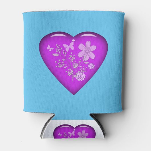美しいガラスフローラハート 缶クーラー (正面)