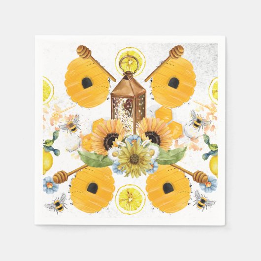 美しいガーデンビーヒマワリ スタンダードカクテルナプキン (正面)