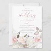 美しいガーデン ブラッシュ＆ホワイト フラワー ウェディング 招待状 (正面)