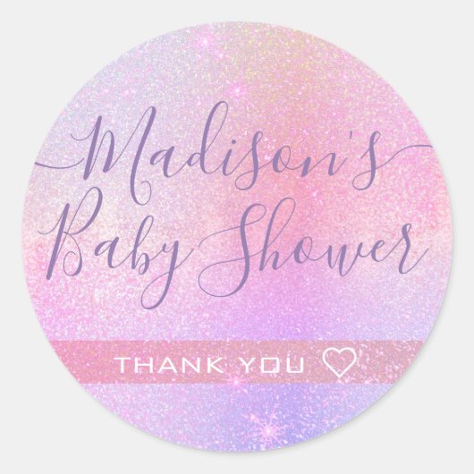 美しいガーリーグリッターベイビーシャワーありがとうラベル ラウンドシール (正面)