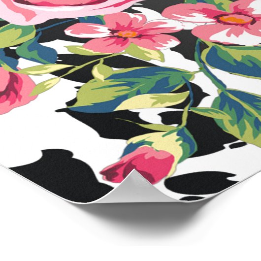 美しいガーリートレンディーヴィンテージバラとヒョウ ポスター (角)