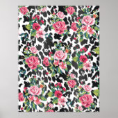 美しいガーリートレンディーヴィンテージバラとヒョウ ポスター (正面)