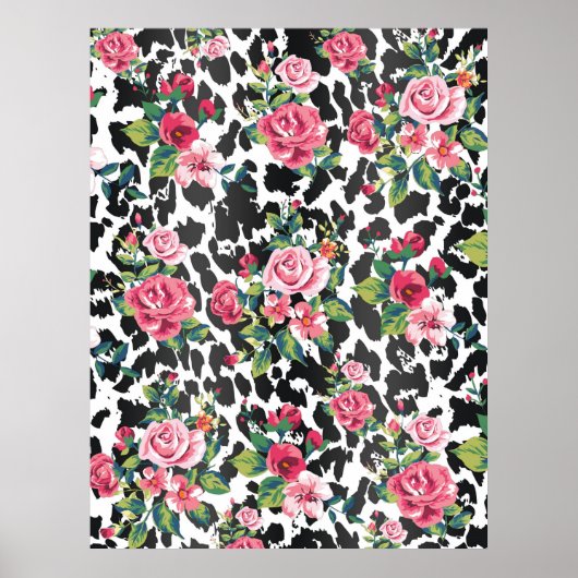 美しいガーリートレンディーヴィンテージバラとヒョウ ポスター (正面)