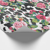 美しいガーリートレンディーヴィンテージバラとヒョウ ラッピングペーパー (角)