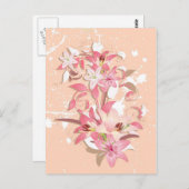 美しいガーリートレンディーヴィンテージピンクの白い花 ポストカード (正面/裏面)