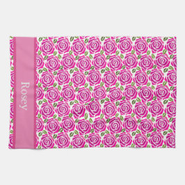 美しいガーリーホットピンクバラのパターン名 キッチンタオル