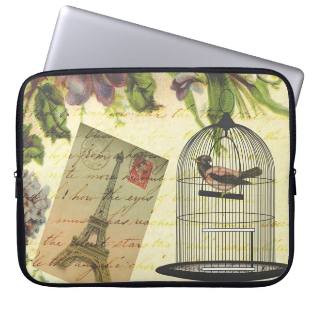 美しいガーリーヴィンテージバラフラワーズエッフェルタワー ラップトップスリーブ (正面)