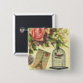 美しいガーリーヴィンテージバラフラワーズエッフェルタワー 缶バッジ (正面&裏面)