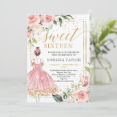 美しいガールドレス赤面フローラ金ゴールドsweet sixteen 招待状 (スタンド正面)