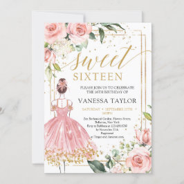美しいガールドレス赤面フローラ金ゴールドsweet sixteen 招待状