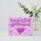 美しいガールフレンドのピンク&パープルラブハート ポストカード (スタンド正面)