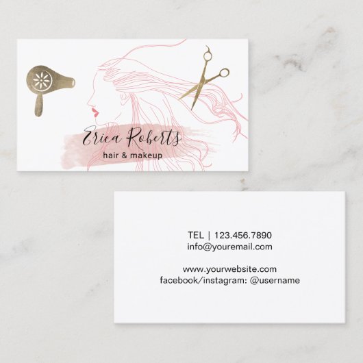美しいガールヘア吹ズメイクアップアーティストヘアサロン 名刺 (正面/裏面)