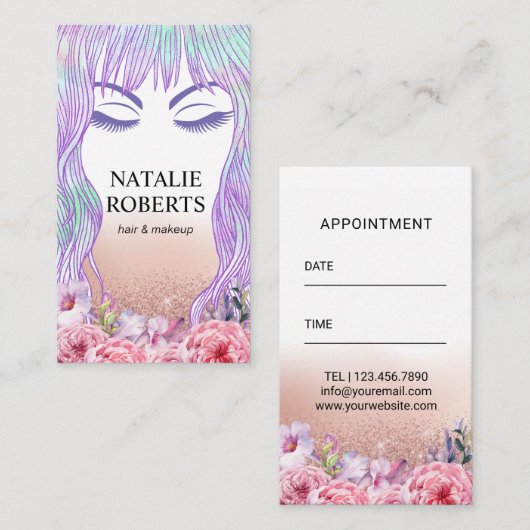 美しいガールメイクアップアーティストヘアサロンフローラ 予約カード (正面/裏面)