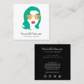 美しいガール美容師サロンファッショングリーン スクエア名刺 (正面/裏面)