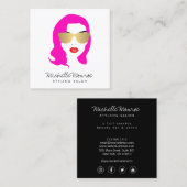 美しいガール美容師サロンファッションピンク スクエア名刺 (正面/裏面)
