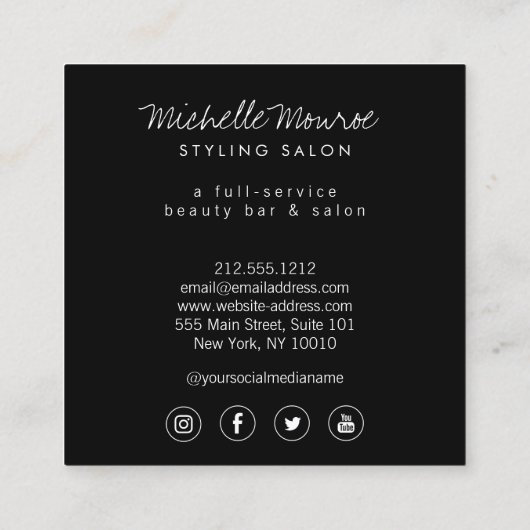 美しいガール美容師、ファッション、ブティック スクエア名刺 (裏面)