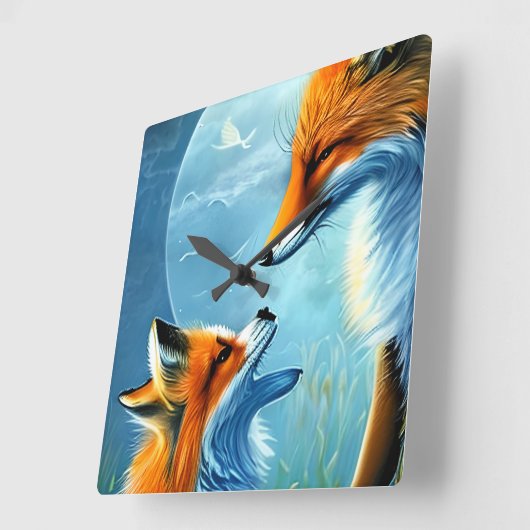 美しいキツネ スクエア壁時計 (傾斜)