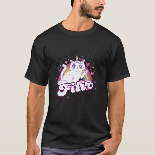 美しいキャティコーンのFiliz かわいい名前 Tシャツ (正面)