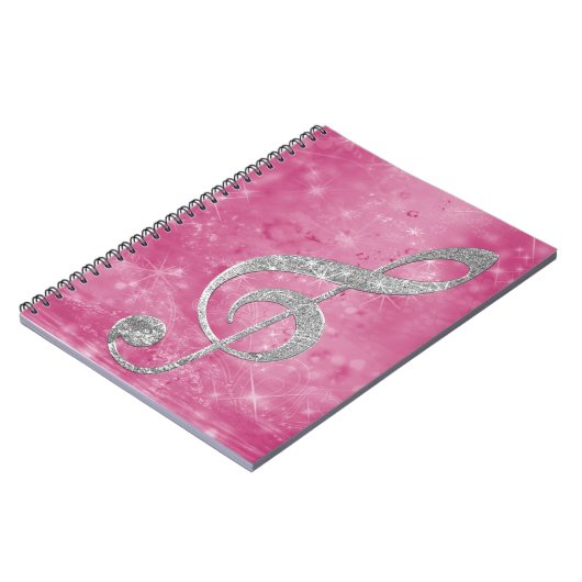 美しいキラキラ効果シルバートレブルクレフ、 音符記号 ノートブック (左側)