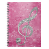 美しいキラキラ効果シルバートレブルクレフ、 音符記号 ノートブック (正面)