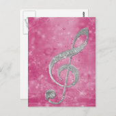美しいキラキラ効果シルバートレブルクレフ、 音符記号 ポストカード (正面/裏面)