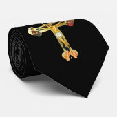 美しいキリスト教のタイ! 黒いbkgrdの十字架像 ネクタイ (ロール)