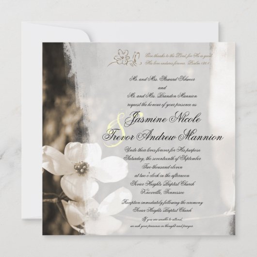 美しいキリスト教のミズキの結婚式招待状 招待状 (裏面)