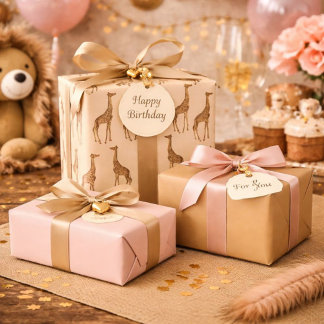 美しいキリンのピンクとブラウン ラッピングペーパーシート