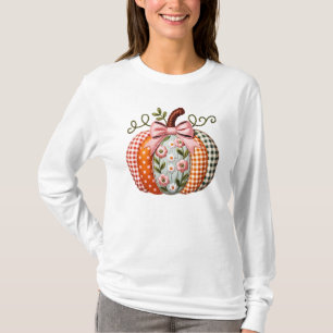 美しいキルテッドパッチワークパターン(の模様が)あるカボチャ Tシャツ