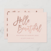 美しいギフト券の赤面のばら色の金ゴールドこんにちは 招待状 (正面/裏面)