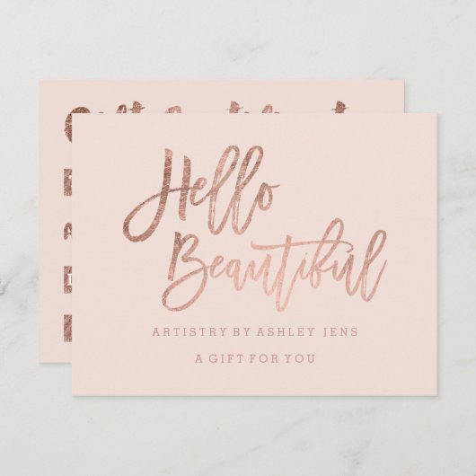 美しいギフト券の赤面のばら色の金ゴールドこんにちは 招待状 (正面/裏面)