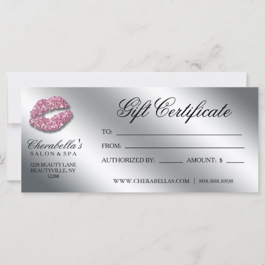 美しいギフト券メイクアップアーティストグリッターピンク (裏面)
