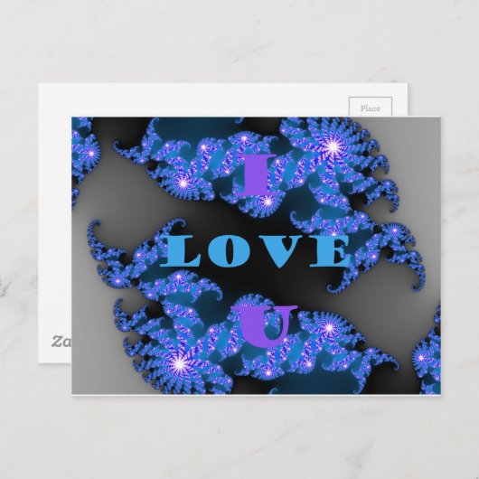 美しいギャラクティックブルーのラブテキストパターンデザイン ポストカード (正面/裏面)