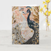 美しいクジャクのピンクゴールドのクリスマス カード (黄色い花)